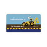 Construction Backhoe Bookplate label