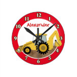 Construction Backhoe Clock (Red) Add a Name