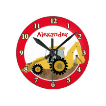 Construction Backhoe Clock (Red) Add a Name
