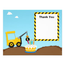 Construction Birthday Party Thank You Card Personalized Announcement