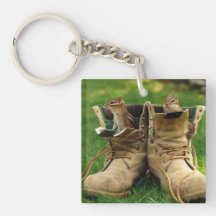 Construction Boot Chipmunks Square Acrylic Key Chain