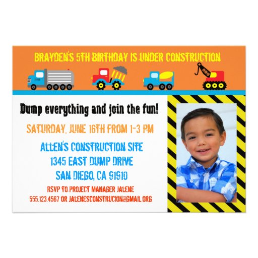 Construction Boys Birthday Invitation - Any Age