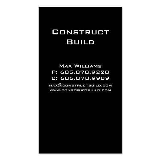 Construction Business Card black white crane (back side)