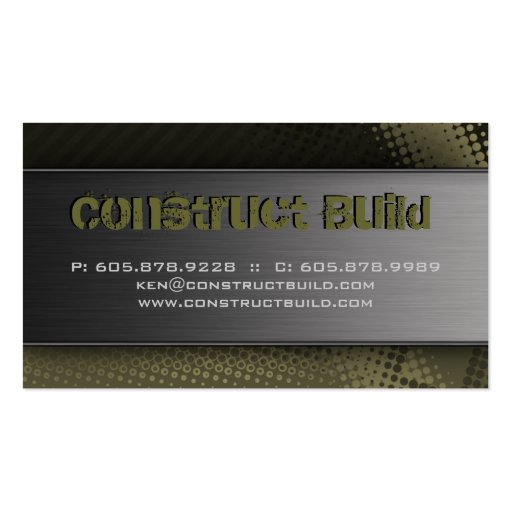 Construction Business Card Grunge metal dots green (back side)