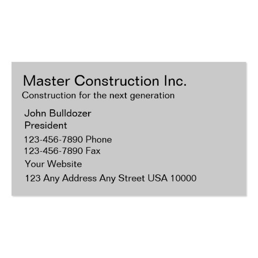 Construction Business Cards (back side)