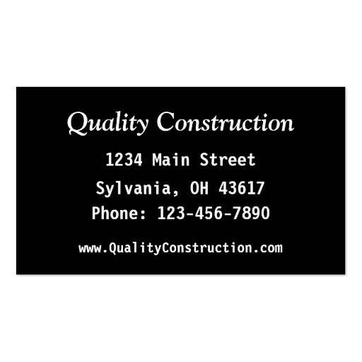 Construction Card Business Cards (back side)