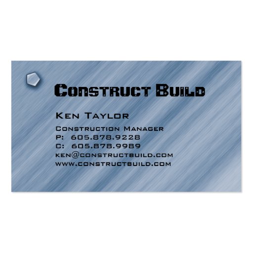 Construction Contractor Business Card Metal Blue (front side)