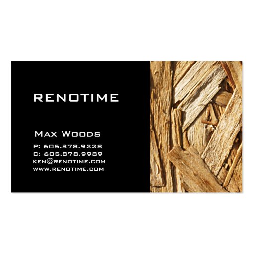 Construction Contractor Business Card Wood Black (front side)