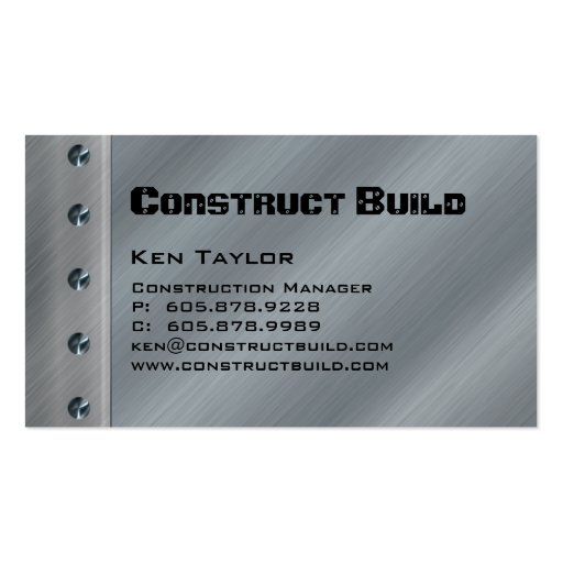 Construction Contractor Metal Business Card (front side)