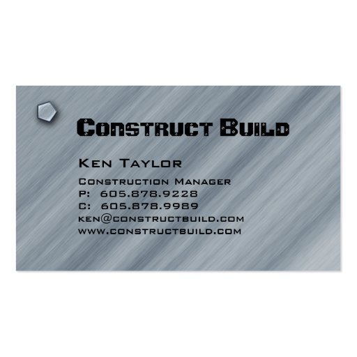 Construction Contractor Metal Business Card 2 (front side)