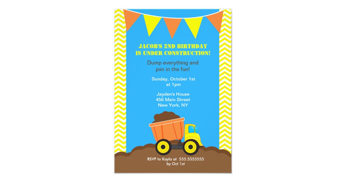 Construction Dump Truck Birthday Invitations Zazzle