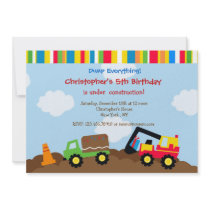 Construction Dump truck Birthday Party Invitations