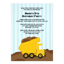 Construction dump truck boys birthday party invite