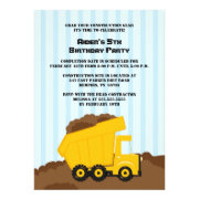 Construction dump truck boys birthday party invite