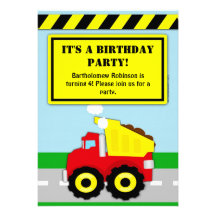 Construction Dumptruck Boys Birthday Invitation
