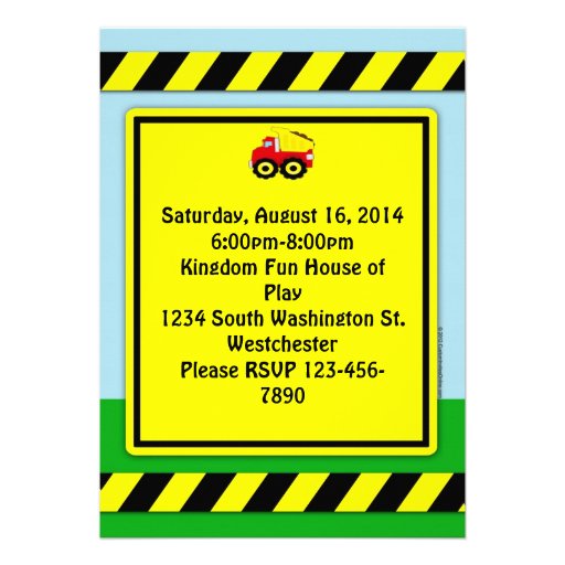 Construction Dumptruck Boys Birthday Invitation