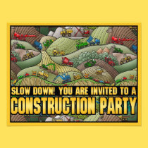 Construction Equipment Theme Kids Party Invitation invitations