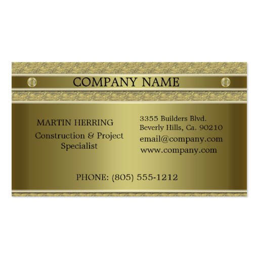 Construction Gold Metal Embossed Business Card Templates (front side)