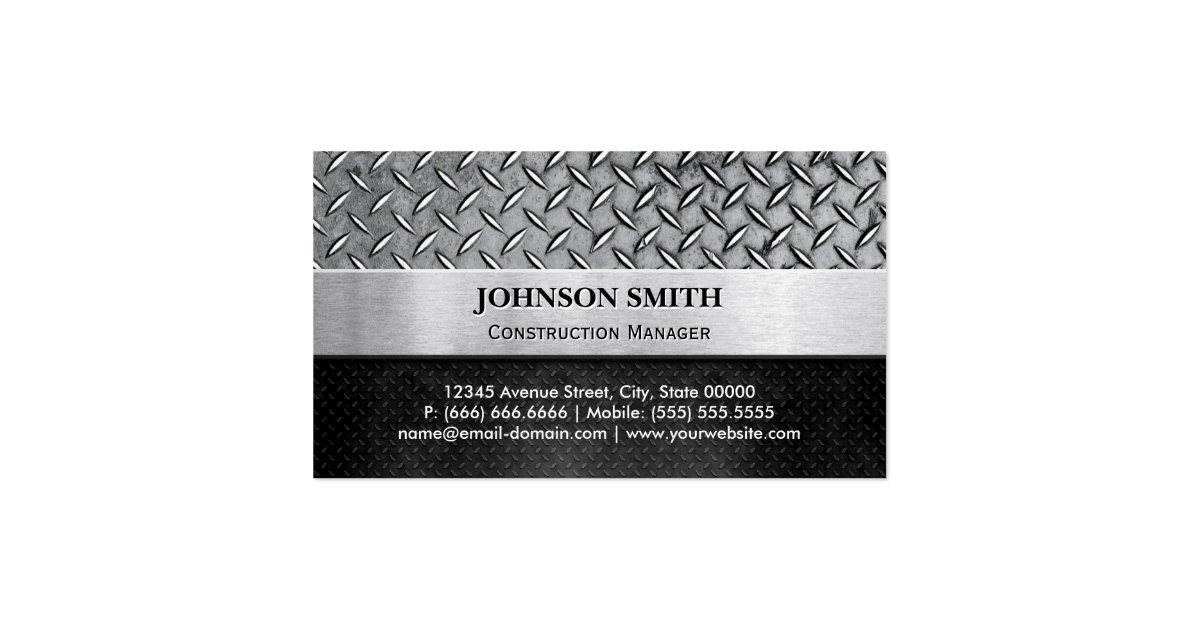 Construction Manager Diamond Metal Plate Business Card Zazzle