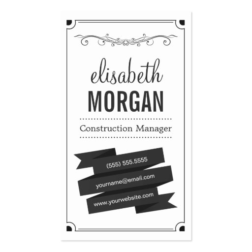Construction Manager - Retro Black and White Business Card (front side)