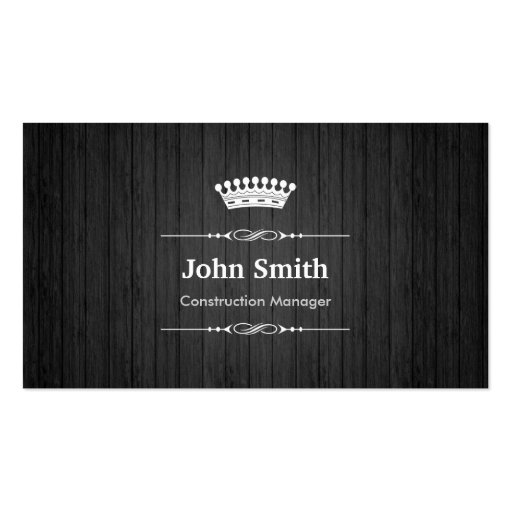 Construction Manager Royal Black Wood Grain Business Card Templates (front side)