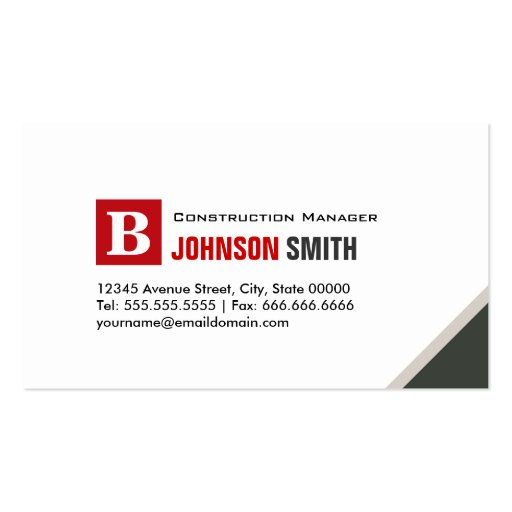 Construction Manager - Simple Chic Red Business Card Template (front side)
