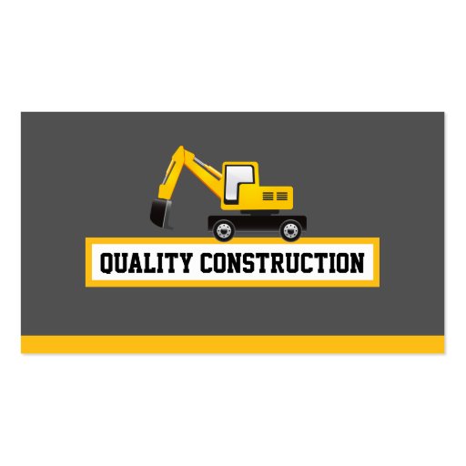 Construction Manager - Yellow Excavator Business Card Templates (front side)