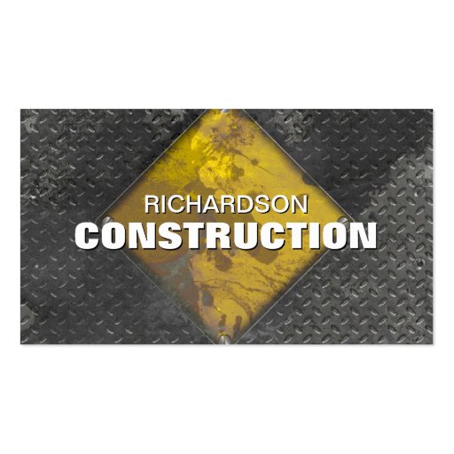 Construction Metal Business Card Rusted Gray Gold (front side)