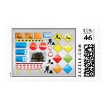 CONSTRUCTION SIGNS STOP  YIELD WARNINGS MEN WORKIN POSTAGE STAMPS