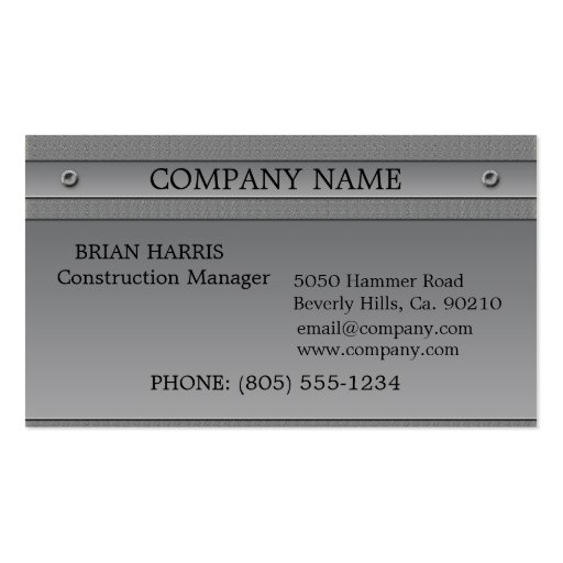 Construction Silver Metal Embossed Classic Business Cards