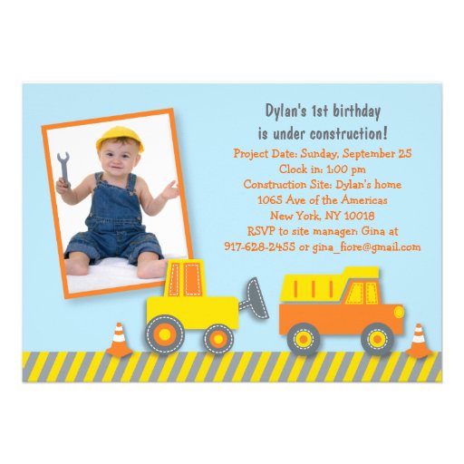 Construction Truck Birthday Invitation