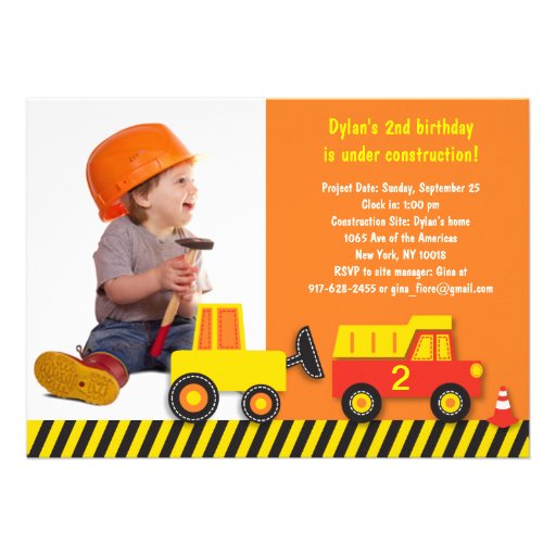 Construction Truck Boys Photo Birthday Invitation