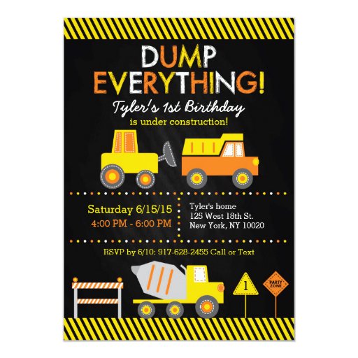 Construction Truck Chalkboard Birthday Invitations Zazzle Construction Themed Birthday Invitation Templates