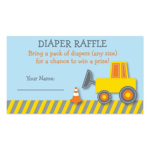 Construction Truck Diaper Raffle Tickets Business Card Templates (front side)