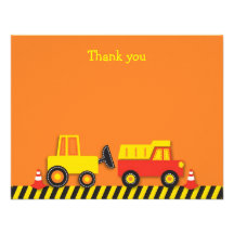 Construction Truck Flat Thank You Note Cards