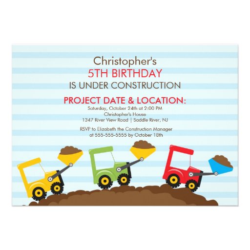 Construction trucks Birthday Party for boys Custom Invites
