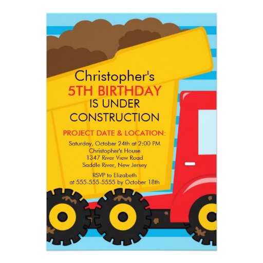Construction trucks Birthday Party for boys Personalized Announcement