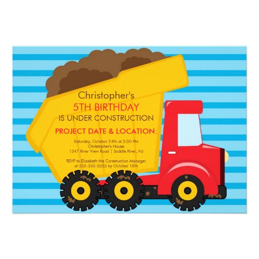 Construction trucks Birthday Party for boys Announcement