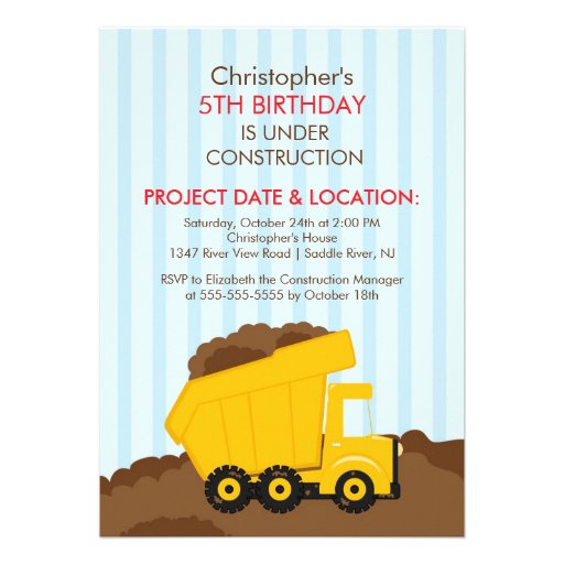 Construction trucks Birthday Party for boys Announcements