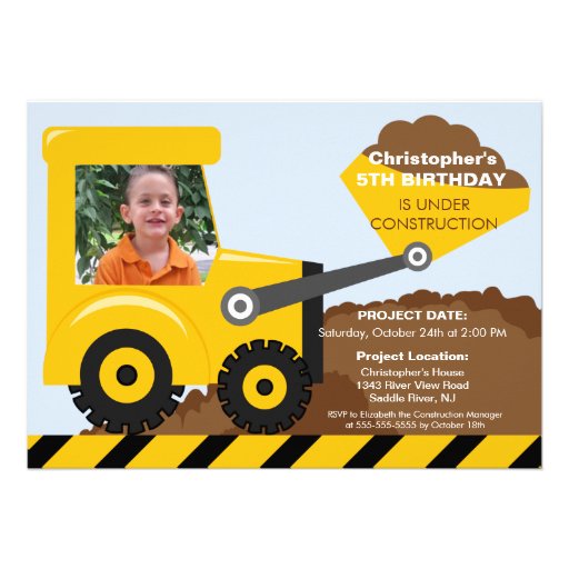 Construction trucks Photo Birthday Party for boys Custom Invitation