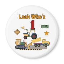 Construction Vehicles 1st Birthday magnets
