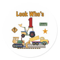 Construction Vehicles 1st Birthday stickers