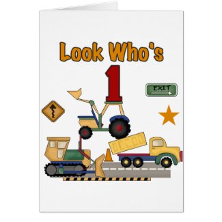 Construction Vehicles 1st Birthday Tshirts Greeting Card