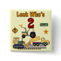 Construction Vehicles 2nd Birthday Button