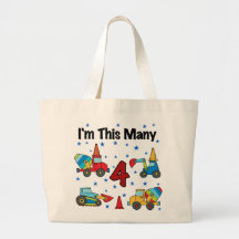 Construction Vehicles 4th Birthday T-shirts Tote Bag