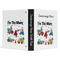 Construction Vehicles 4th Birthday T-shirts 3 Ring Binder