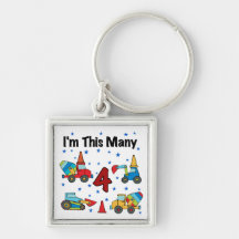 Construction Vehicles 4th Birthday T-shirts Keychain