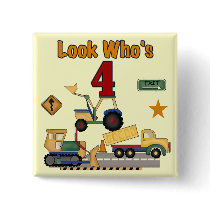Construction Vehicles 4th Birthday Tshirts Pinback Button
