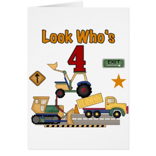 Construction Vehicles 4th Birthday Tshirts Card Zazzle