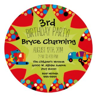 Construction Vehicles Birthday Circle Invite Invite